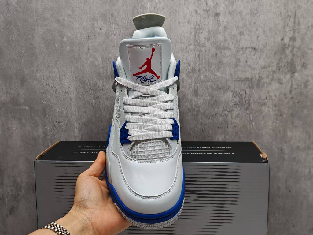 AJ4 White & Blue Speckled Sneakers