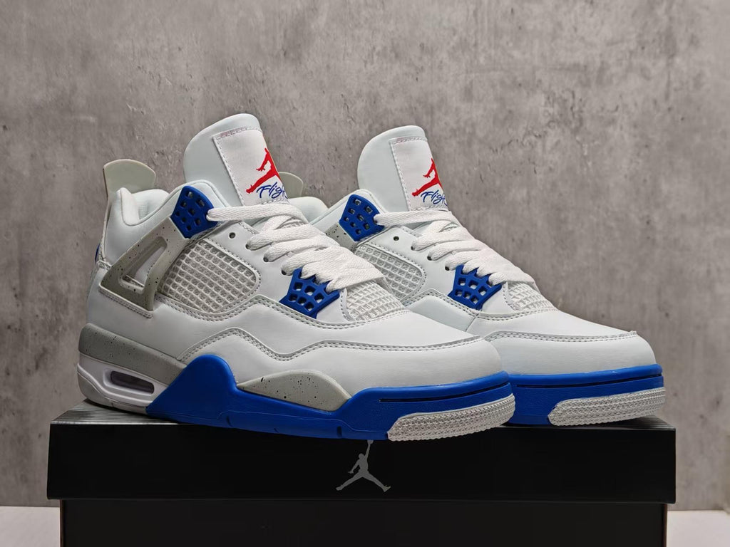 AJ4 White & Blue Speckled Sneakers