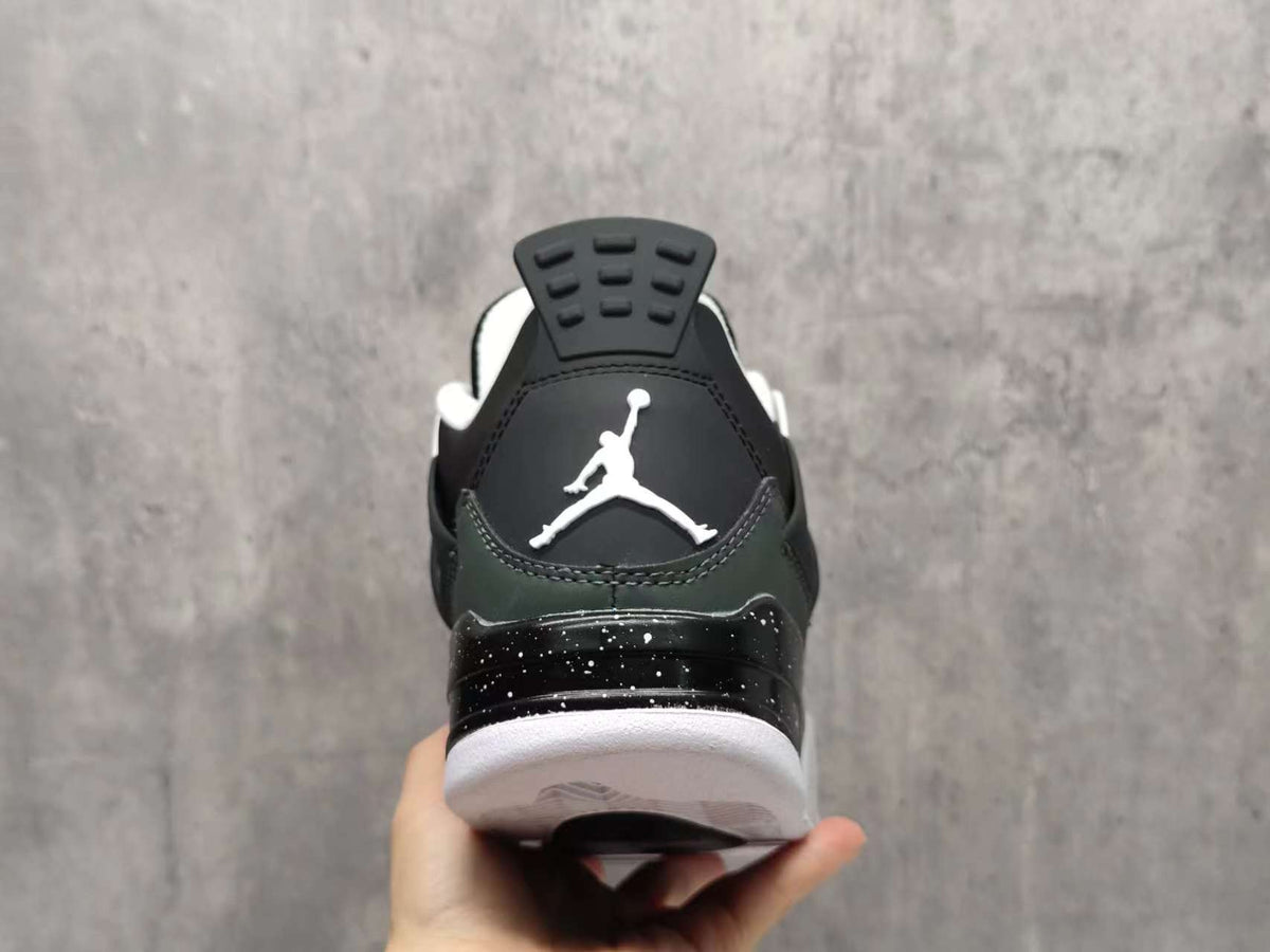 AJ4 Black & Grey-Green Speckled Sneakers