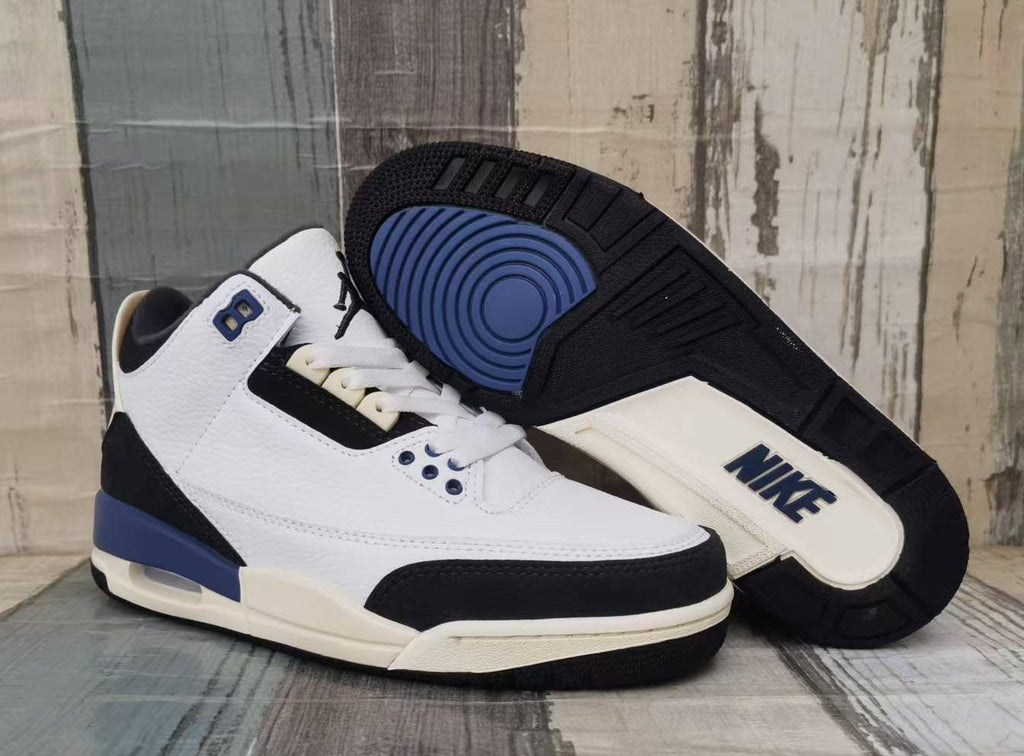 Air Jordan 3 Retro White, Black & Blue Sneakers