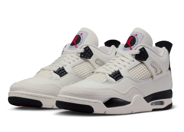 Air Jordan 4 Retro Men's Sneakers | White, Black & Red