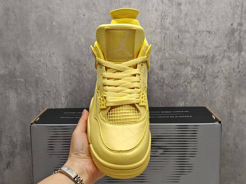 AJ4 Yellow Croc-Pattern Sneakers