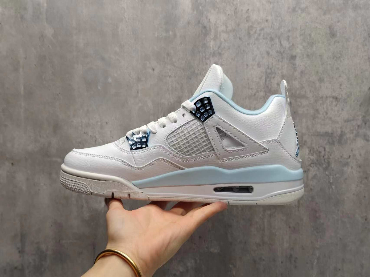 AJ4 White & Pale Blue Sneakers