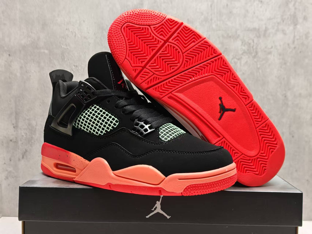 AJ4 Black & Coral Sneakers