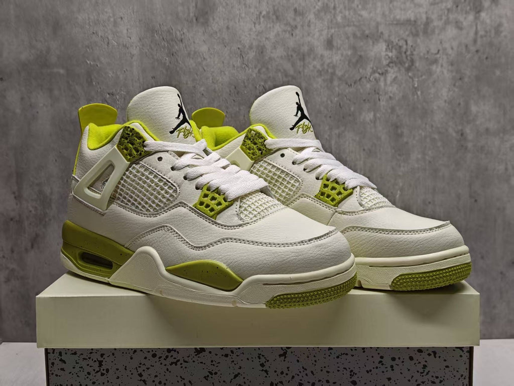 AJ4 White & Lime Green Speckled Sneakers