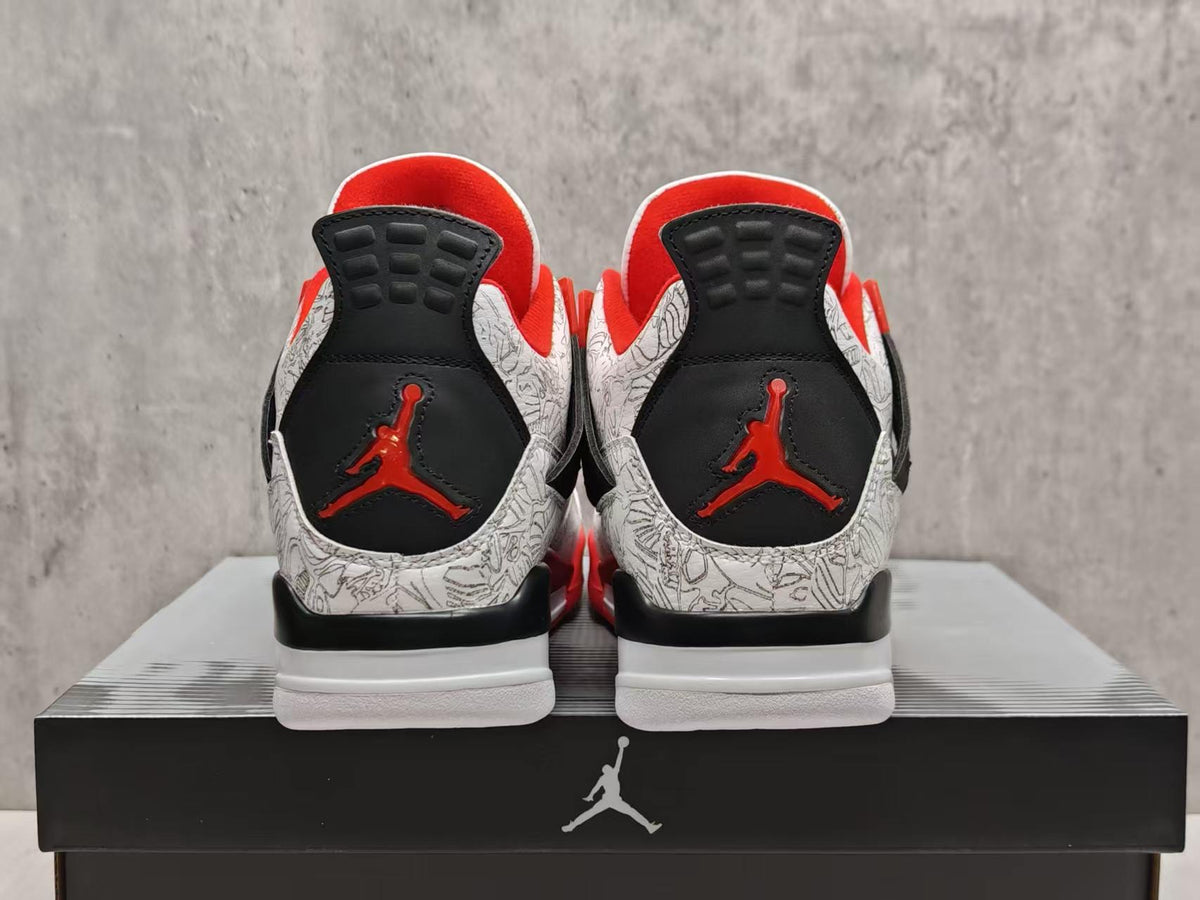 AJ4 White, Red & Black Graphic Sneakers
