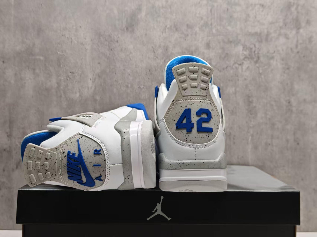 AJ4 White & Blue Speckled Sneakers