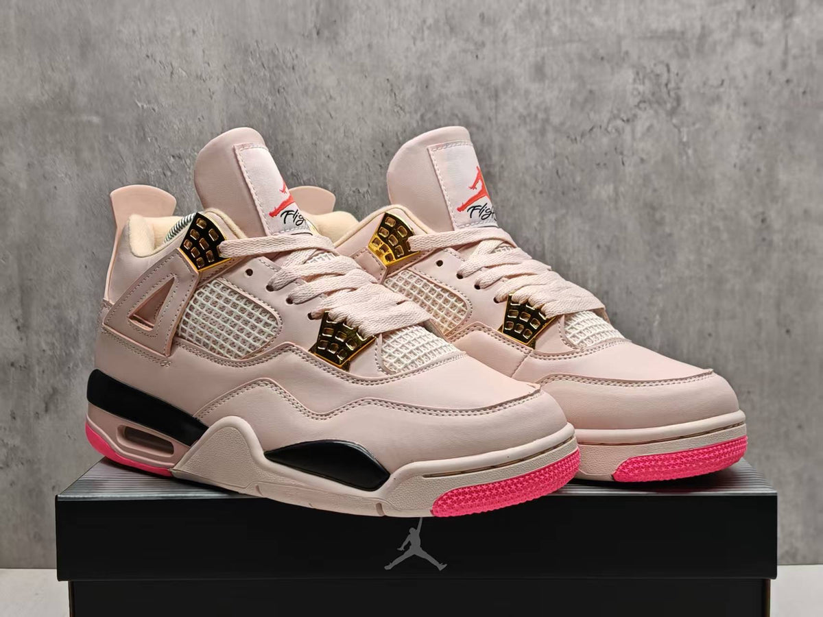 AJ4 Blush Pink & Gold-Accent Sneakers