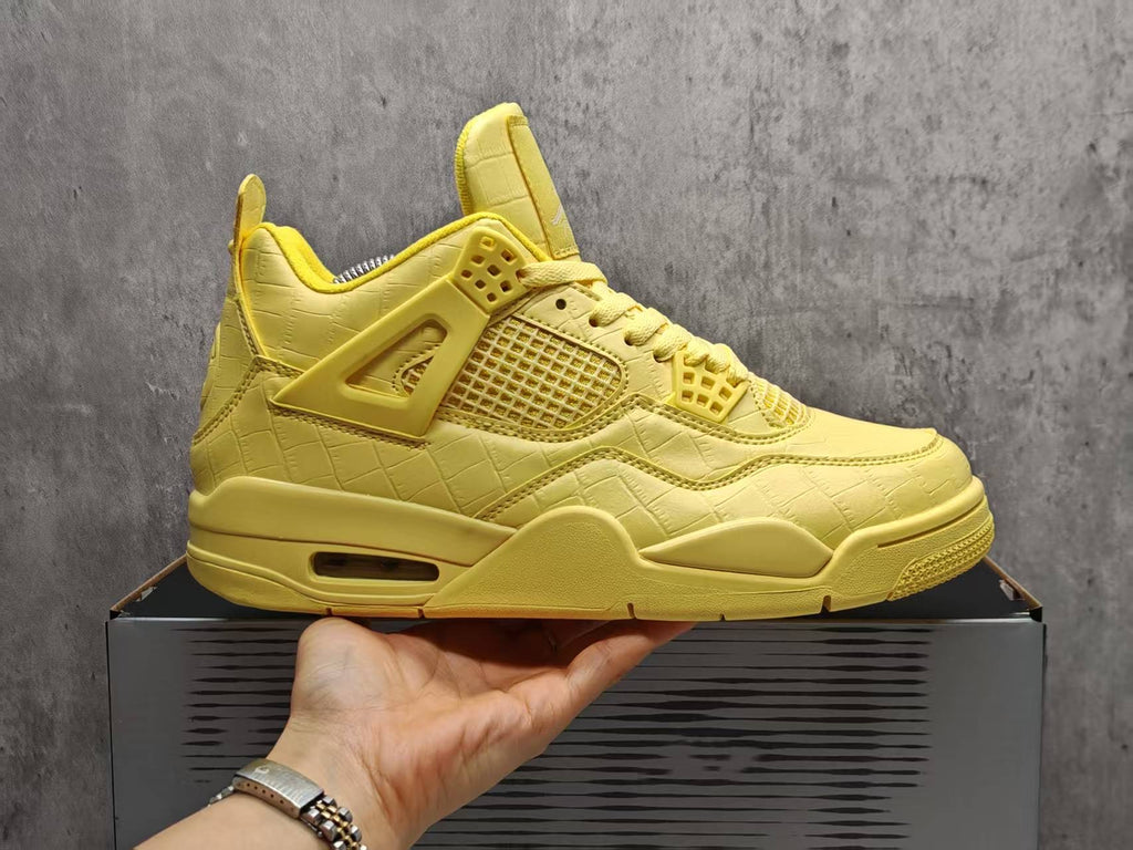 AJ4 Yellow Croc-Pattern Sneakers