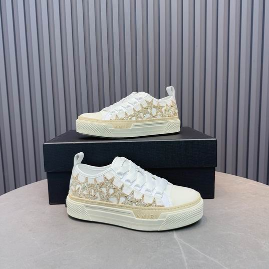 AMIRI White & Gold Star Low-Top Sneakers with Cream Sole