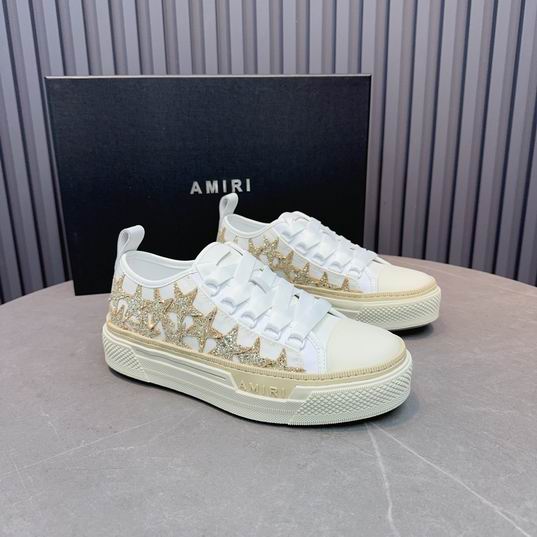AMIRI White & Gold Star Low-Top Sneakers with Cream Sole