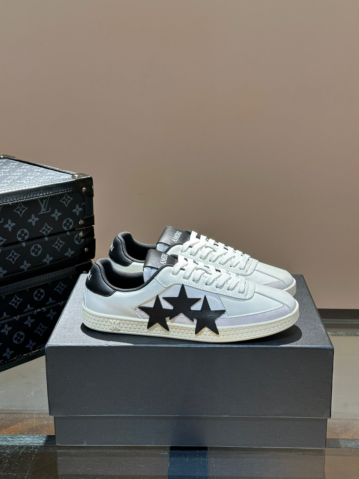 AMIRI White Low-Top Sneakers with Black Star Details