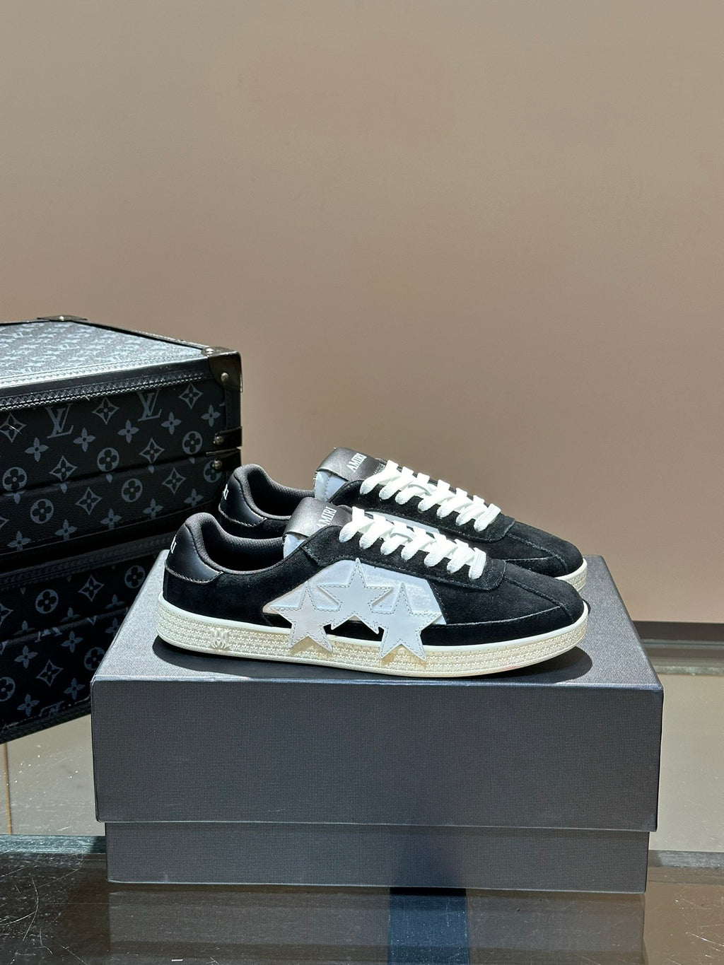AMIRI Black Low-Top Sneakers with Light Grey Star Details