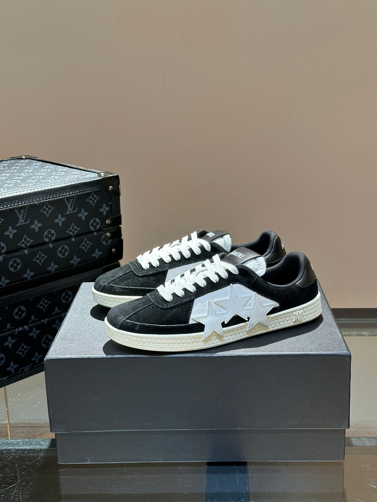 AMIRI Black Low-Top Sneakers with Light Grey Star Details