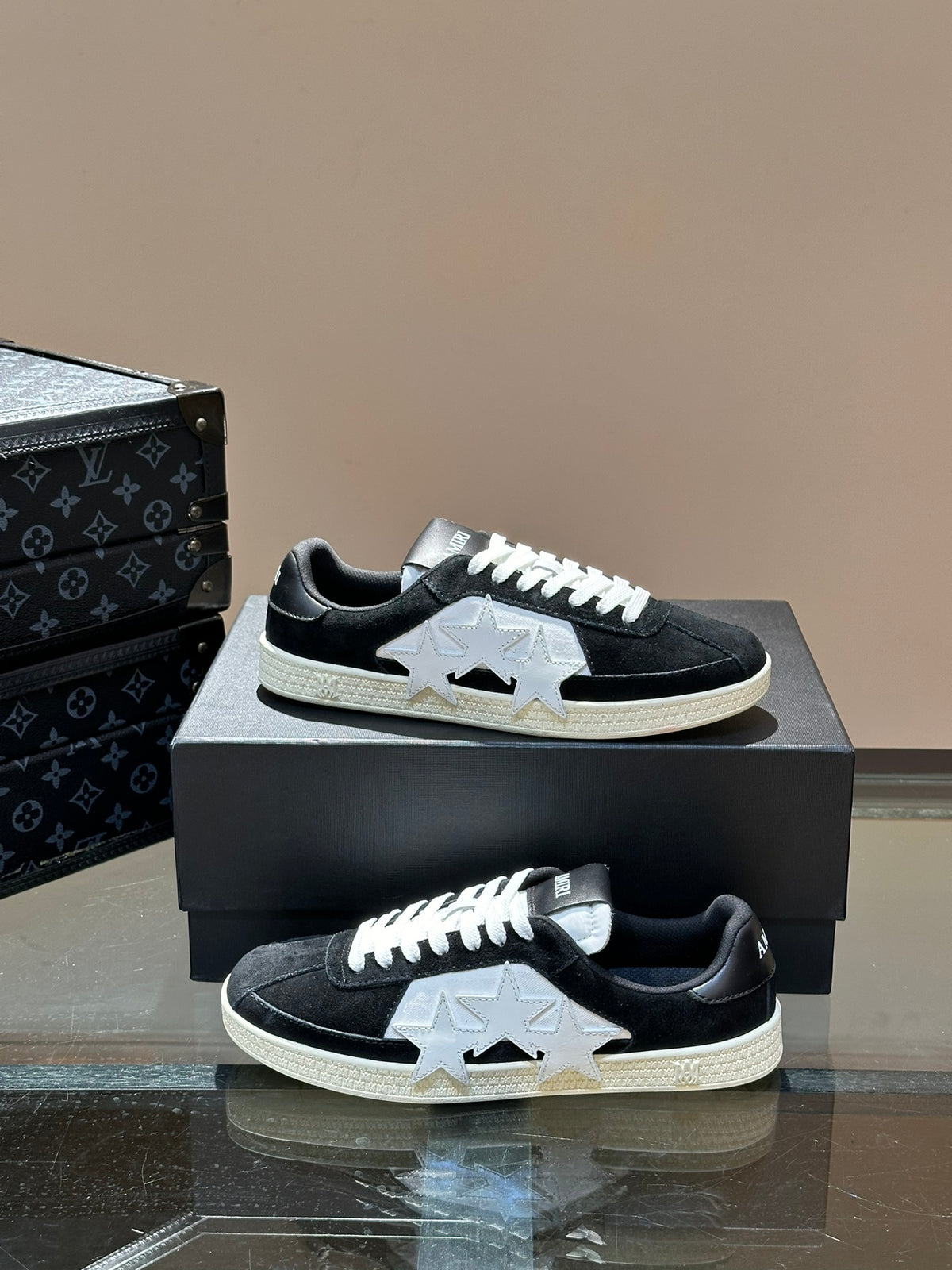 AMIRI Black Low-Top Sneakers with Light Grey Star Details