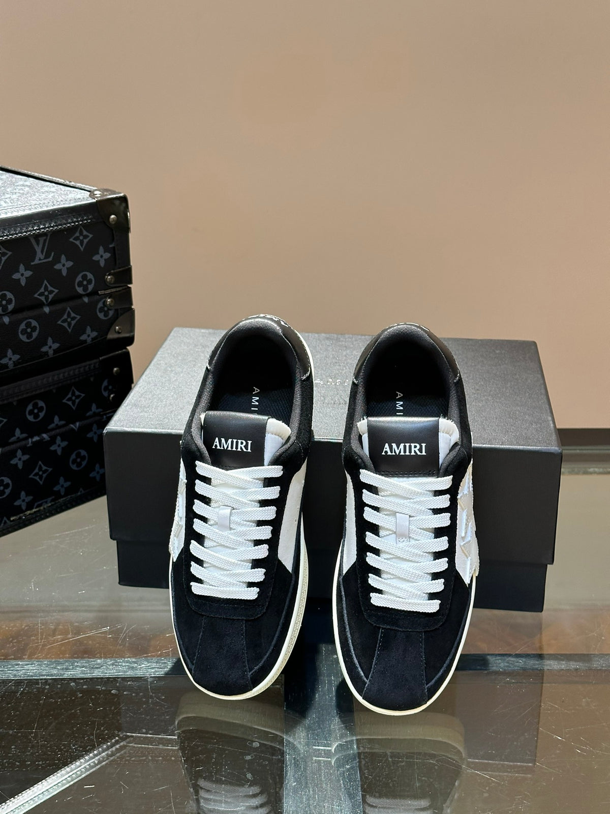AMIRI Black Low-Top Sneakers with Light Grey Star Details