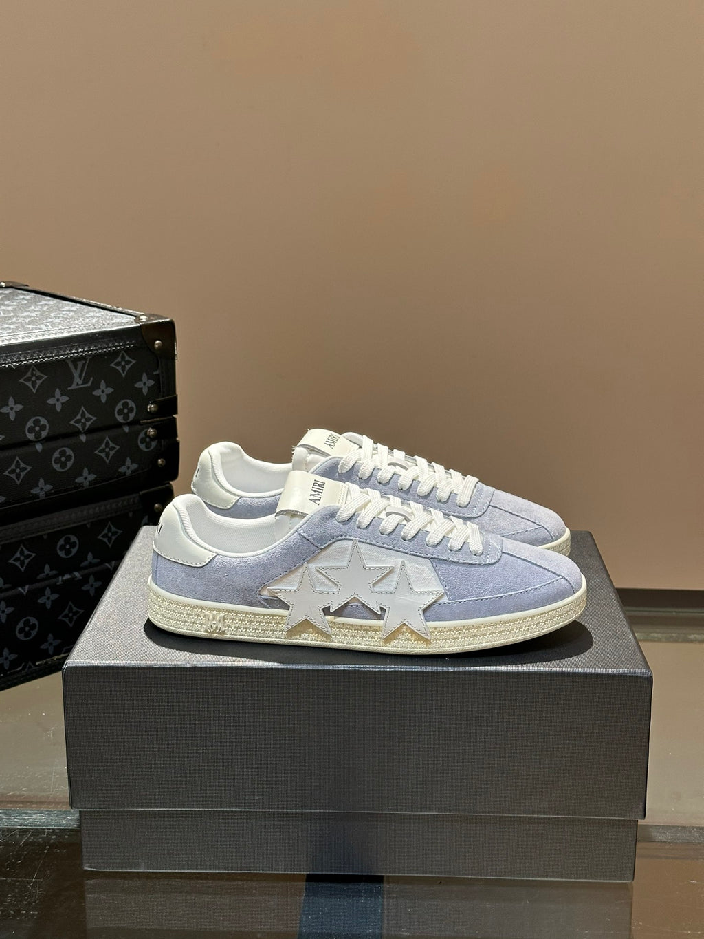 AMIRI Light Blue Low-Top Sneakers with Grey Star Details