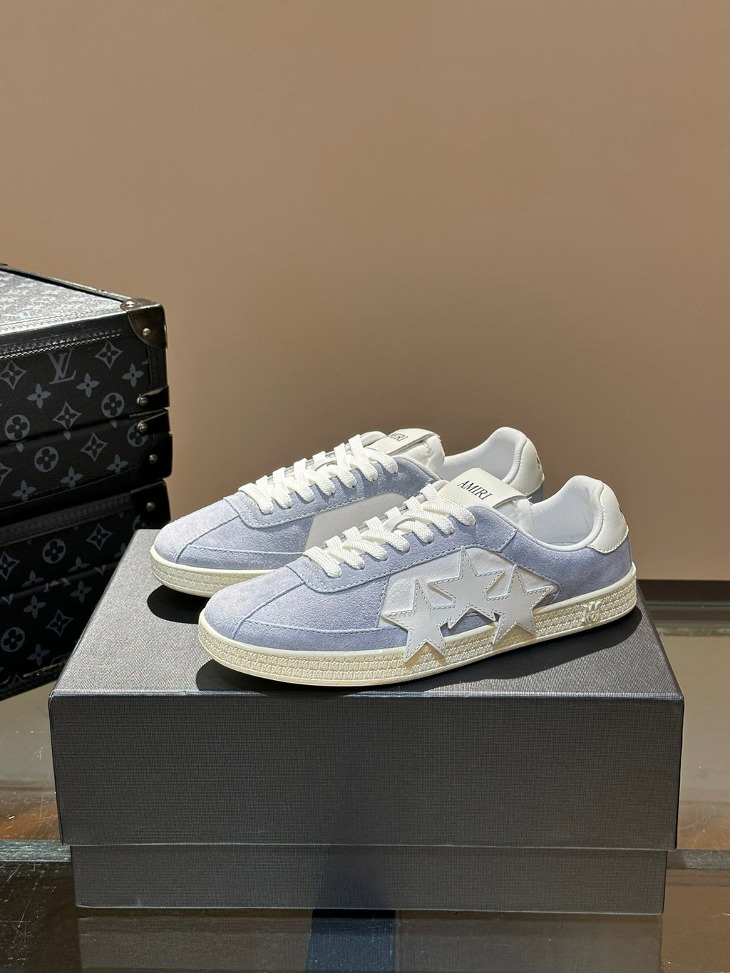 AMIRI Light Blue Low-Top Sneakers with Grey Star Details