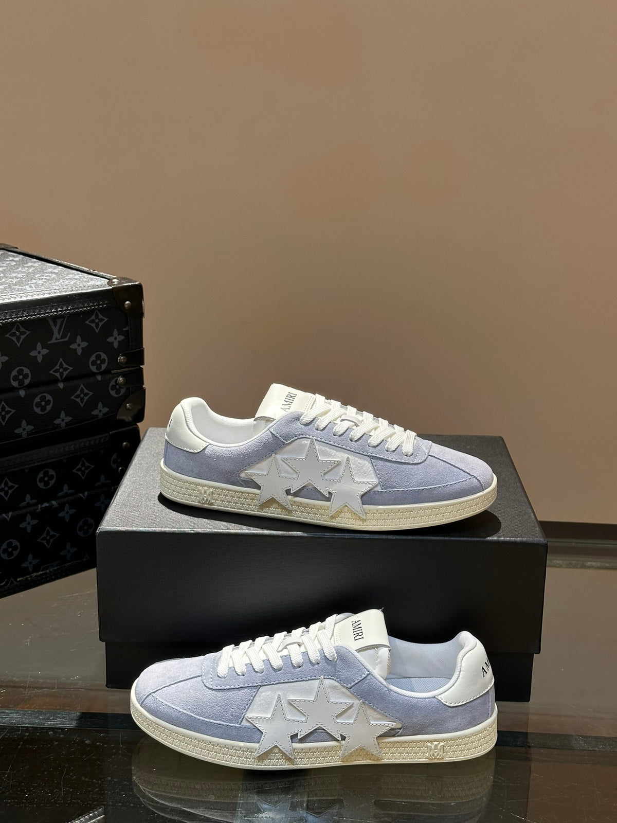 AMIRI Light Blue Low-Top Sneakers with Grey Star Details