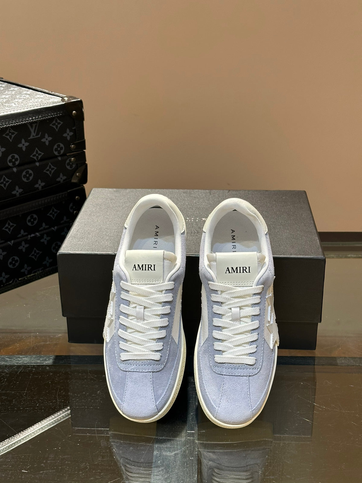 AMIRI Light Blue Low-Top Sneakers with Grey Star Details