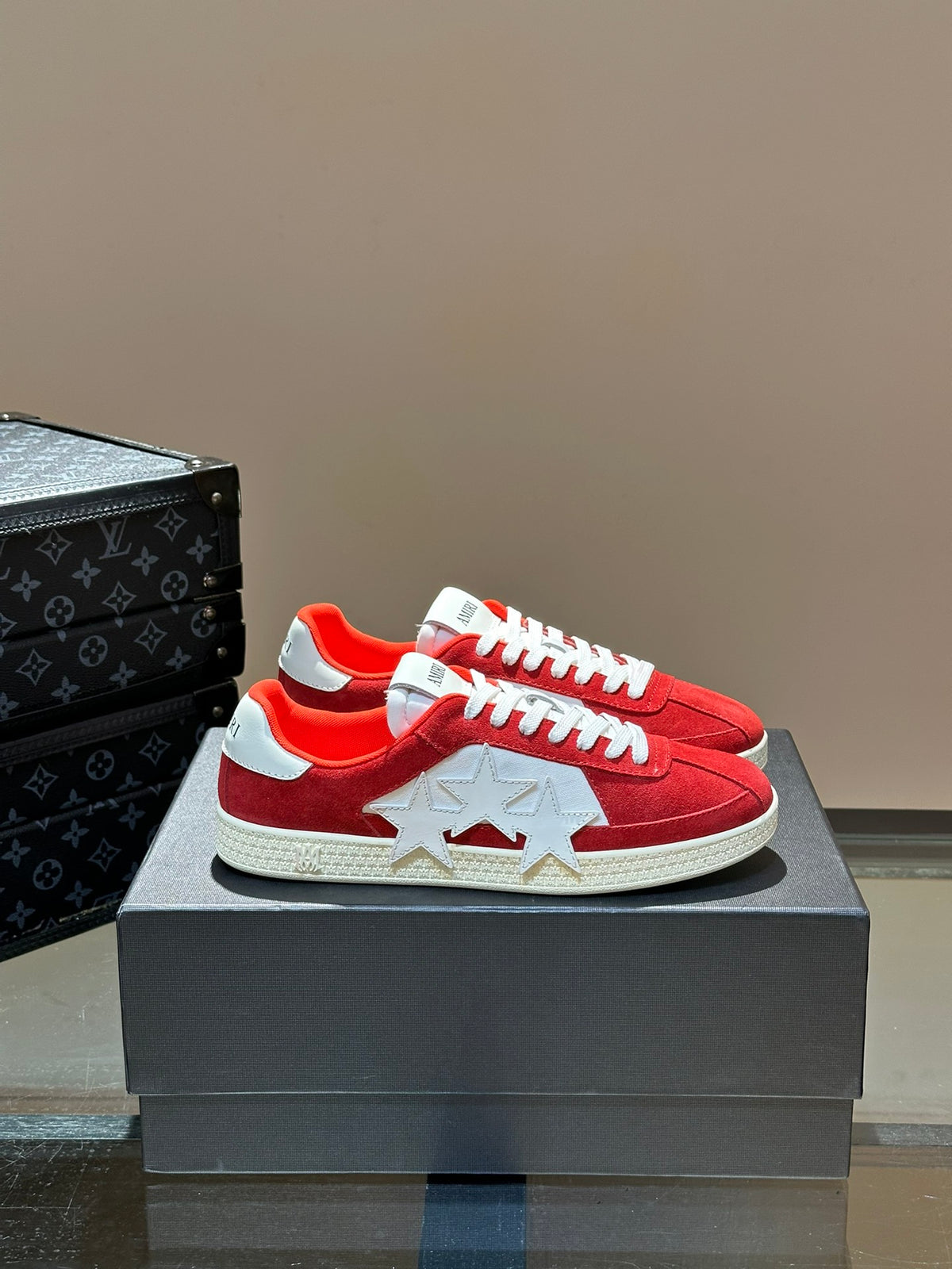 AMIRI Red Low-Top Sneakers with Grey Star Details