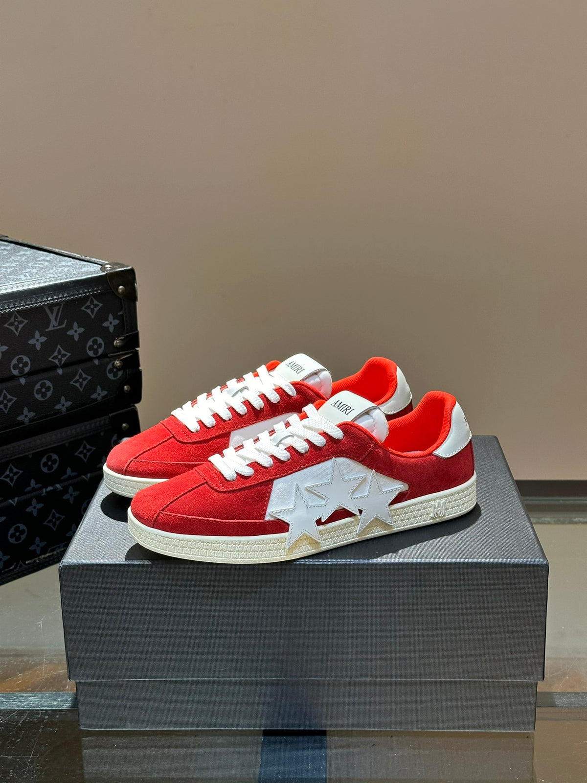 AMIRI Red Low-Top Sneakers with Grey Star Details