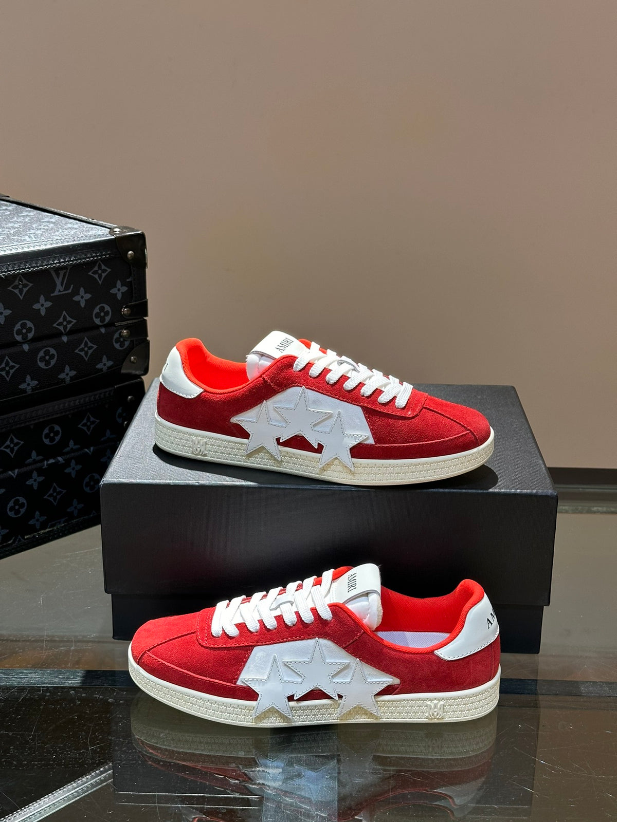 AMIRI Red Low-Top Sneakers with Grey Star Details