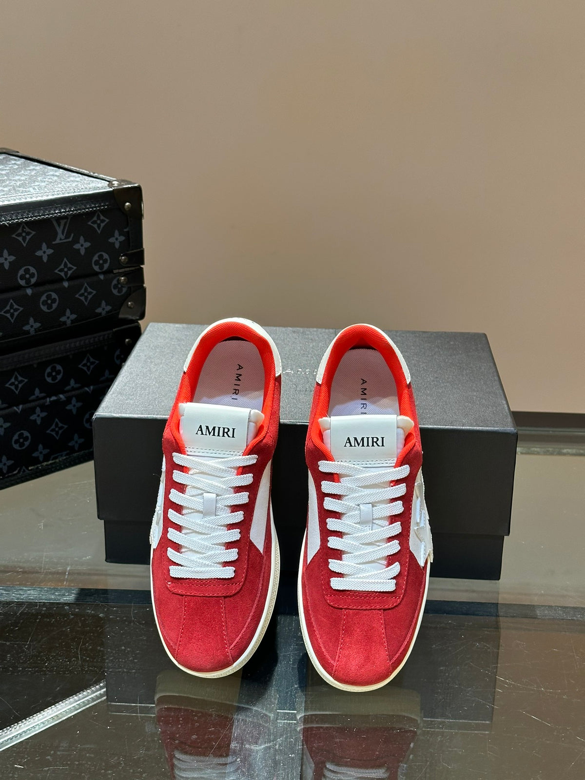 AMIRI Red Low-Top Sneakers with Grey Star Details