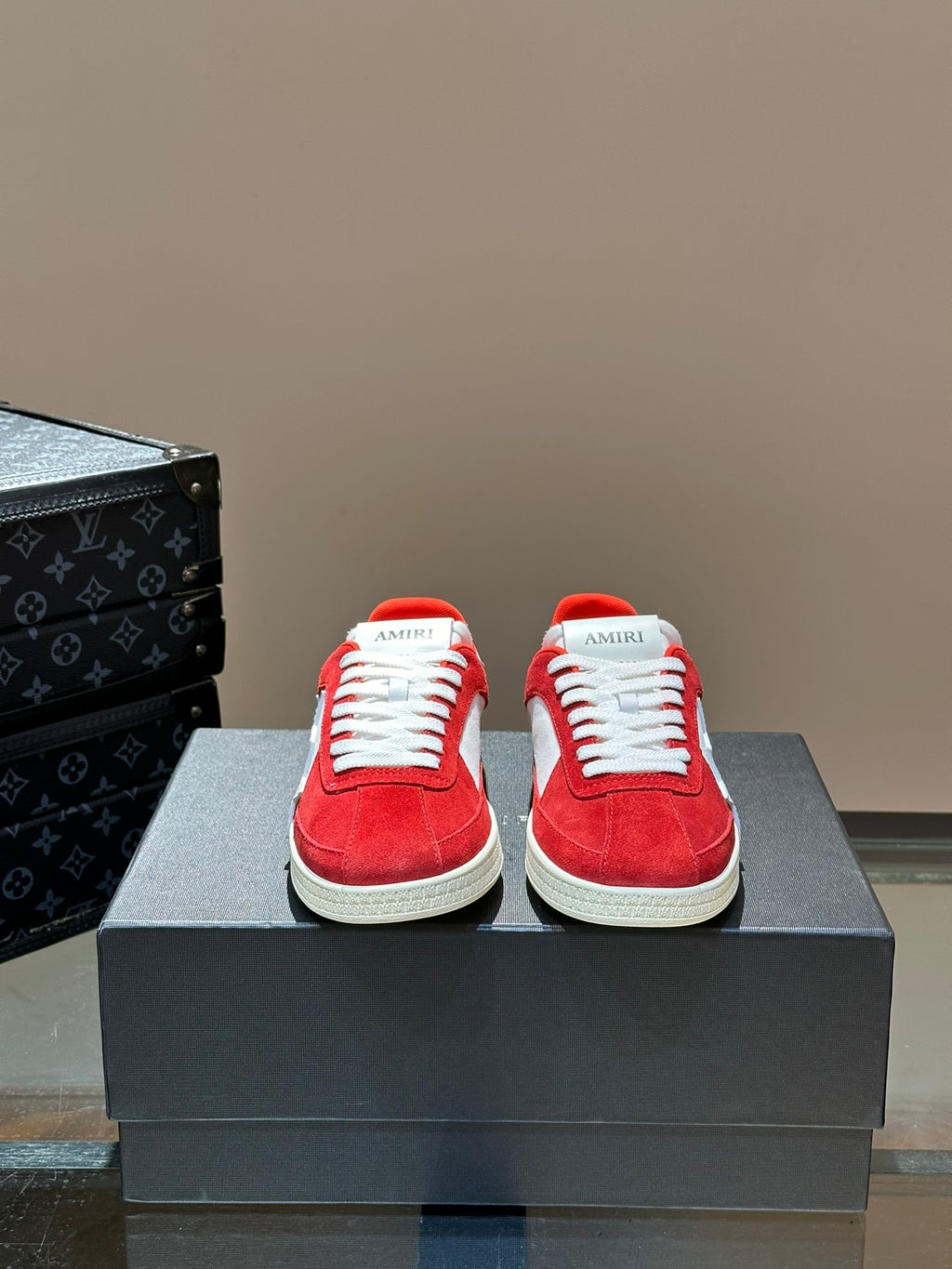 AMIRI Red Low-Top Sneakers with Grey Star Details