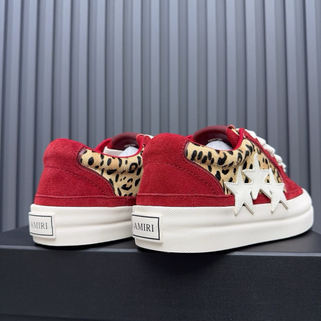 AMIRI Red Leopard-Print Low-Top Sneakers with White Stars