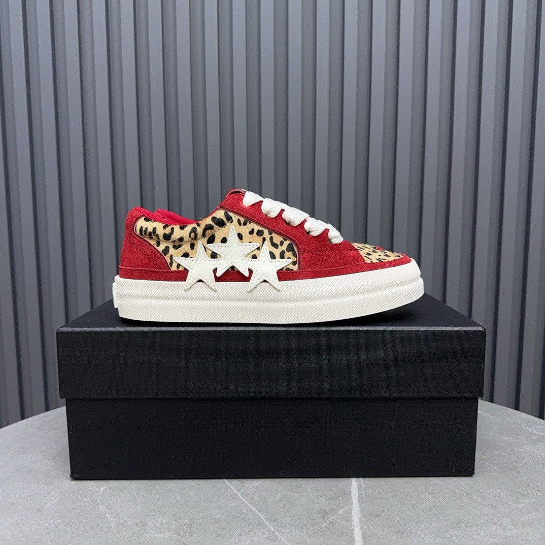 AMIRI Red Leopard-Print Low-Top Sneakers with White Stars