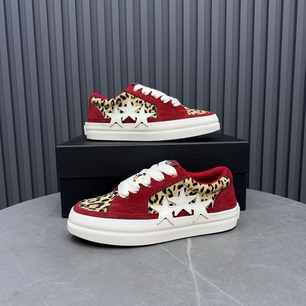 AMIRI Red Leopard-Print Low-Top Sneakers with White Stars