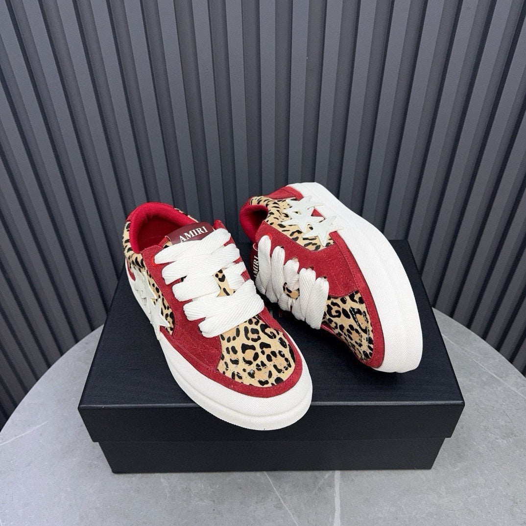 AMIRI Red Leopard-Print Low-Top Sneakers with White Stars