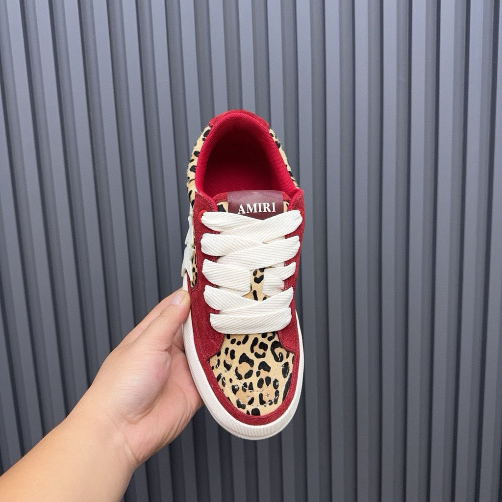 AMIRI Red Leopard-Print Low-Top Sneakers with White Stars