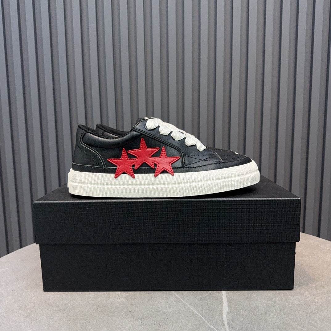 AMIRI Black Low-Top Sneakers with Red Stars and White Sole