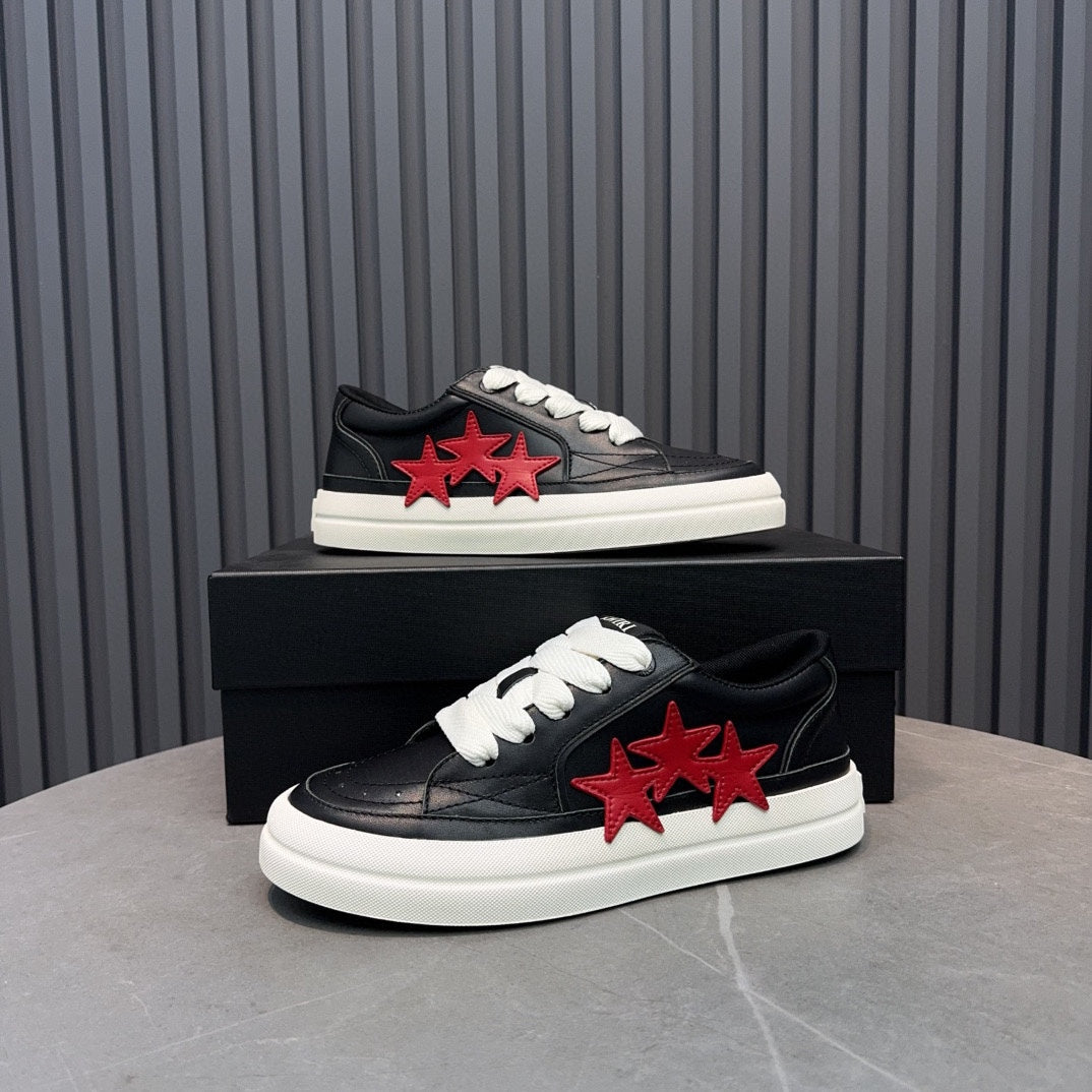 AMIRI Black Low-Top Sneakers with Red Stars and White Sole