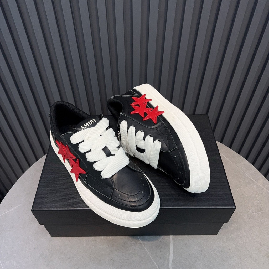 AMIRI Black Low-Top Sneakers with Red Stars and White Sole
