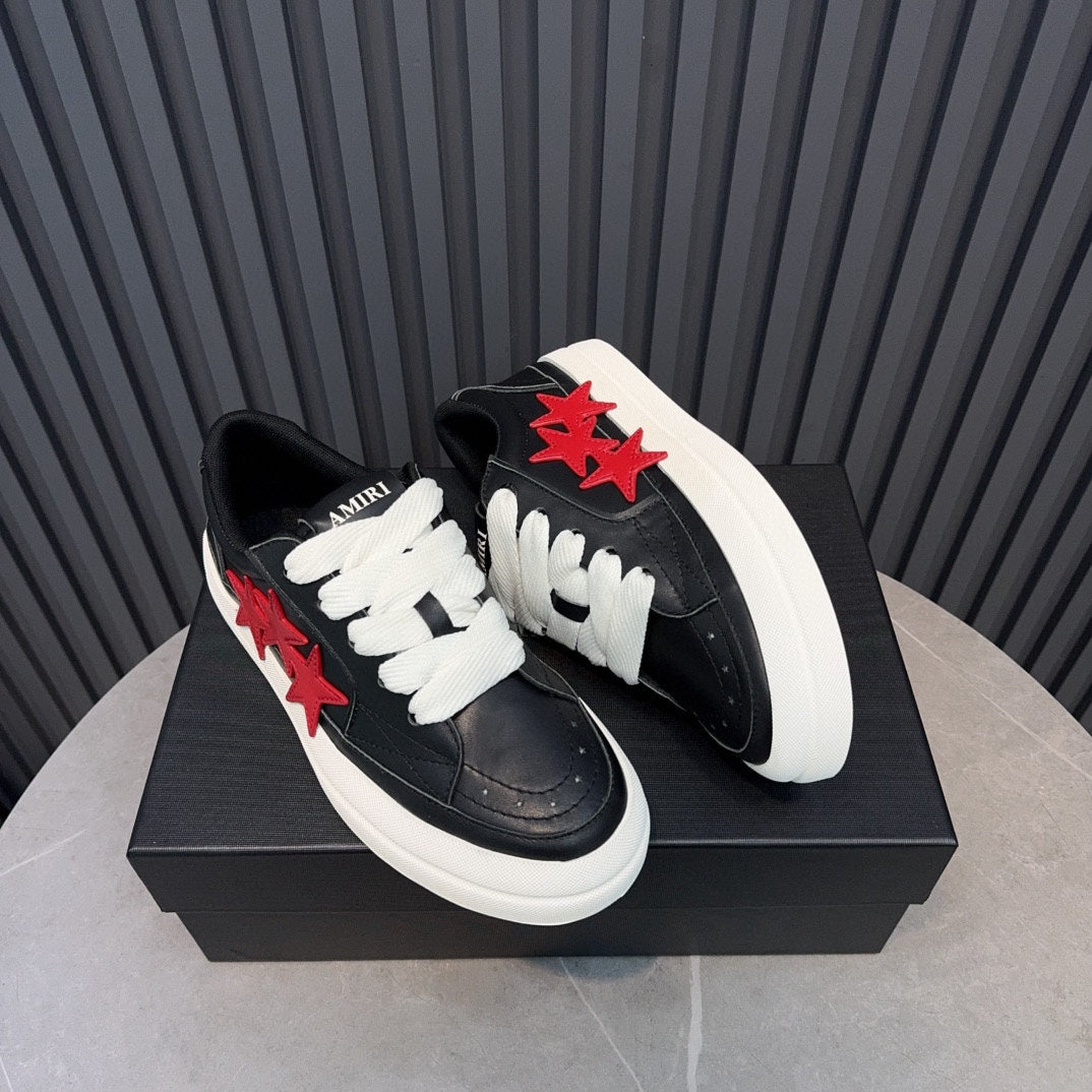 AMIRI Black Low-Top Sneakers with Red Stars and White Sole
