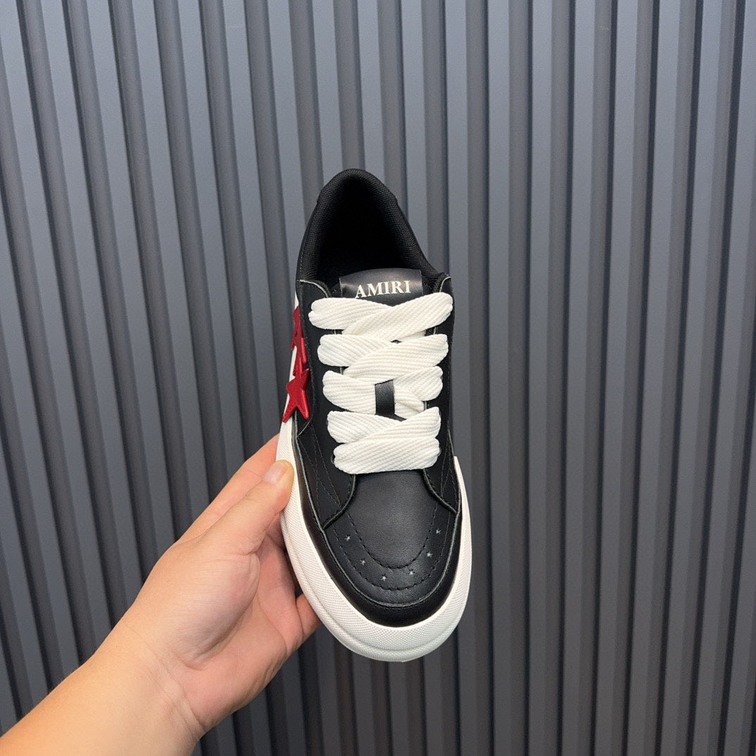 AMIRI Black Low-Top Sneakers with Red Stars and White Sole