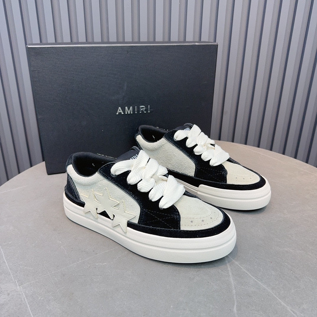 AMIRI Black and Cream Low-Top Sneakers with Star Details