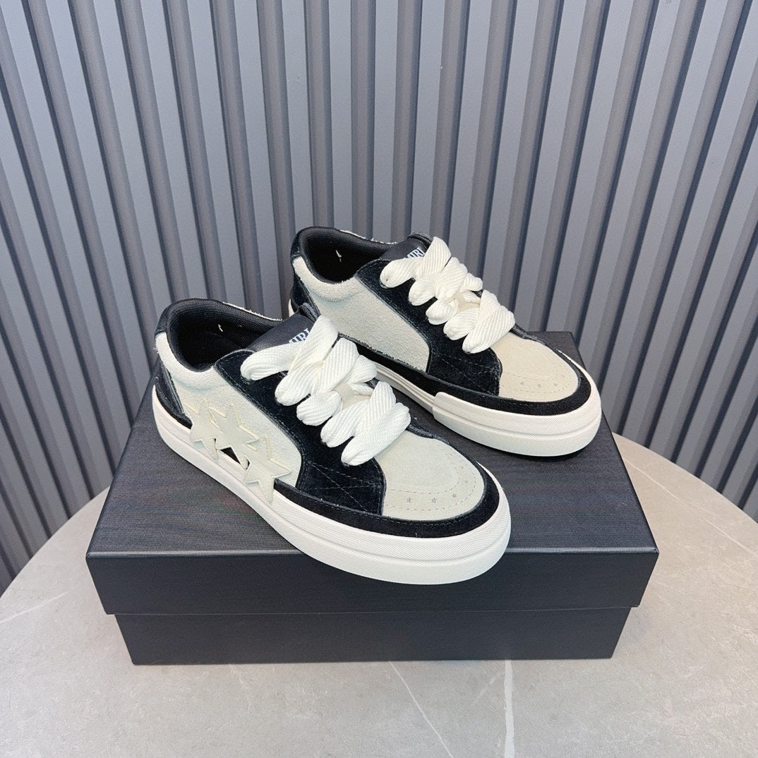 AMIRI Black and Cream Low-Top Sneakers with Star Details