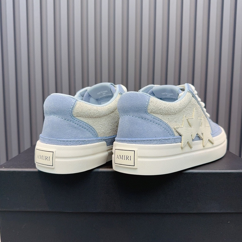 AMIRI Light Blue and Cream Low-Top Sneakers with Stars