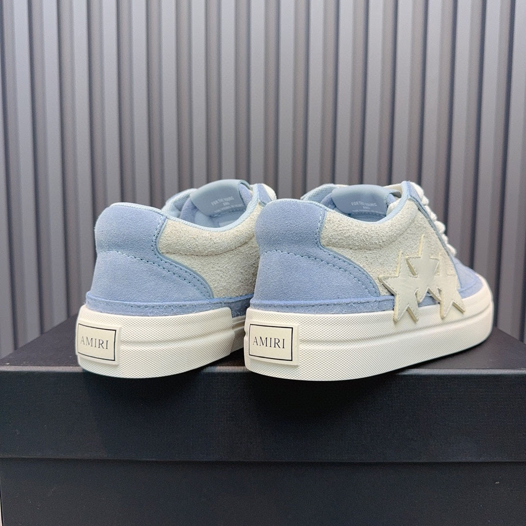 AMIRI Light Blue and Cream Low-Top Sneakers with Stars