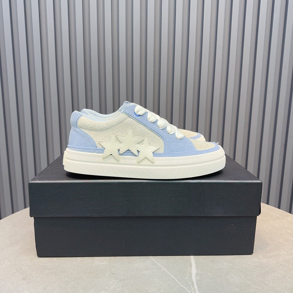 AMIRI Light Blue and Cream Low-Top Sneakers with Stars