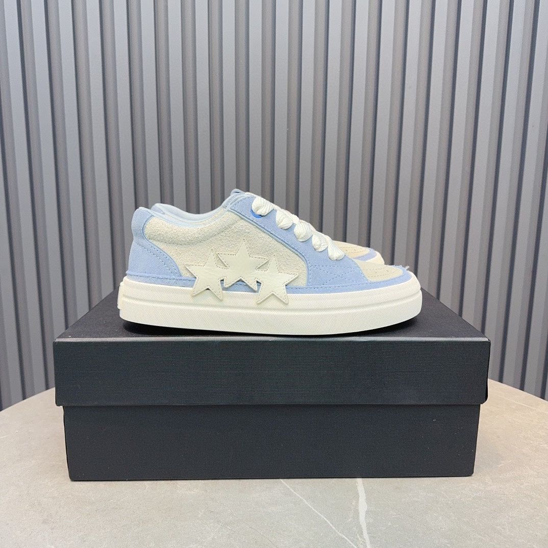 AMIRI Light Blue and Cream Low-Top Sneakers with Stars