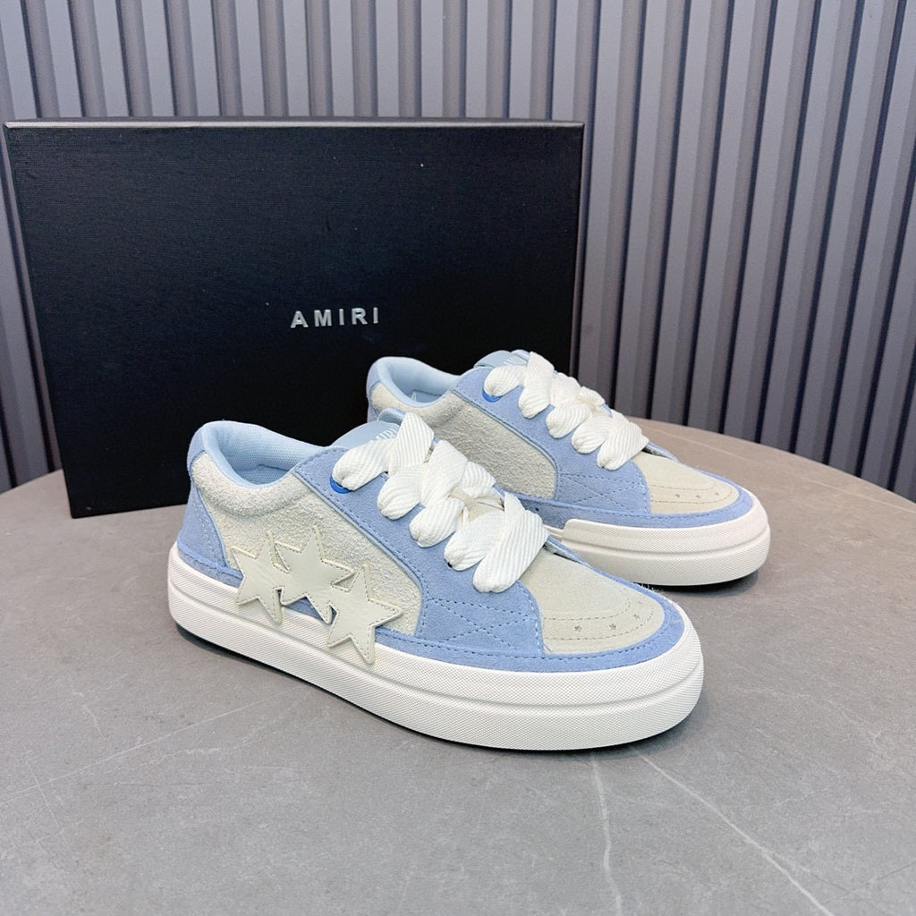 AMIRI Light Blue and Cream Low-Top Sneakers with Stars