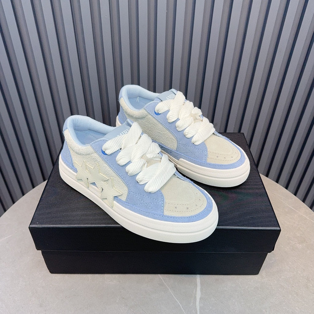 AMIRI Light Blue and Cream Low-Top Sneakers with Stars
