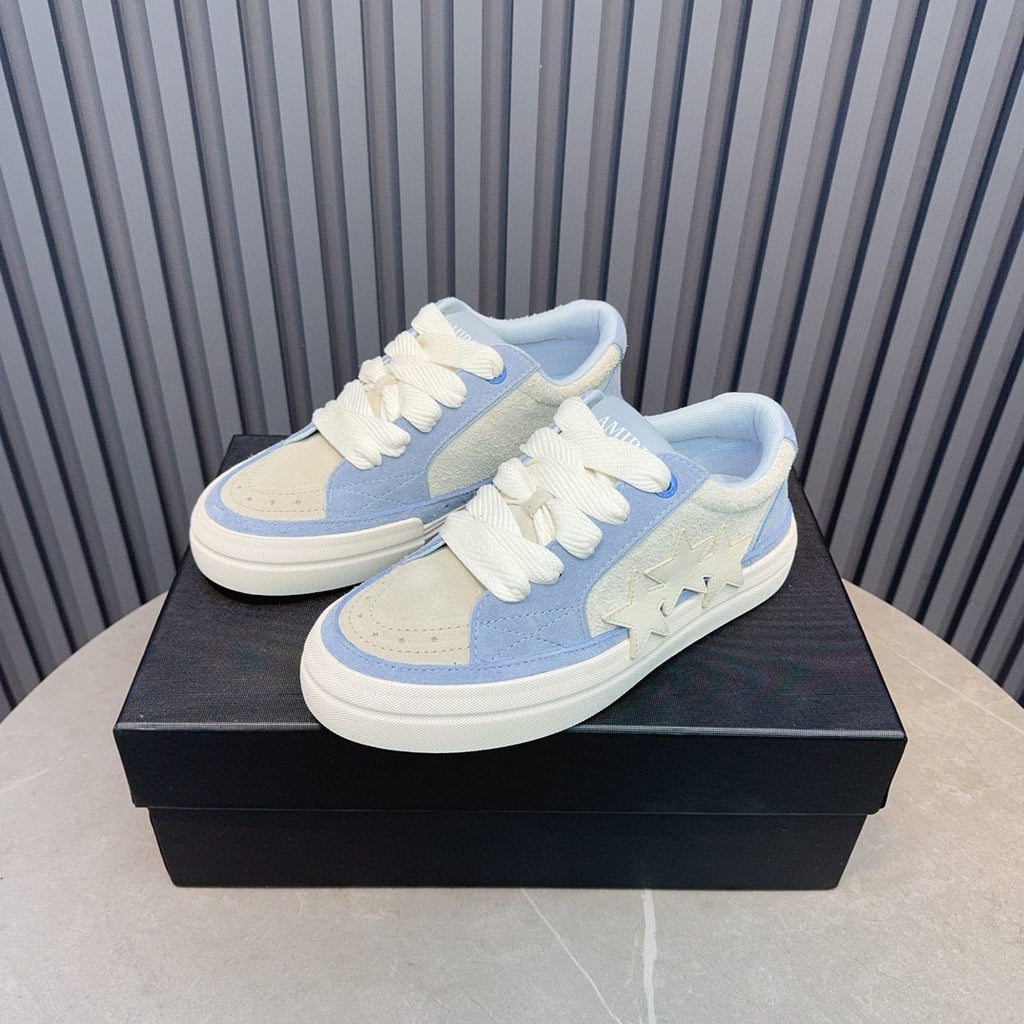 AMIRI Light Blue and Cream Low-Top Sneakers with Stars