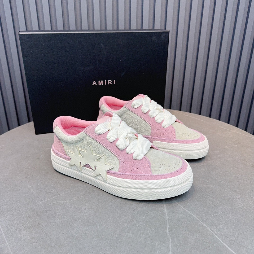 AMIRI Pink and Cream Low-Top Sneakers with Stars