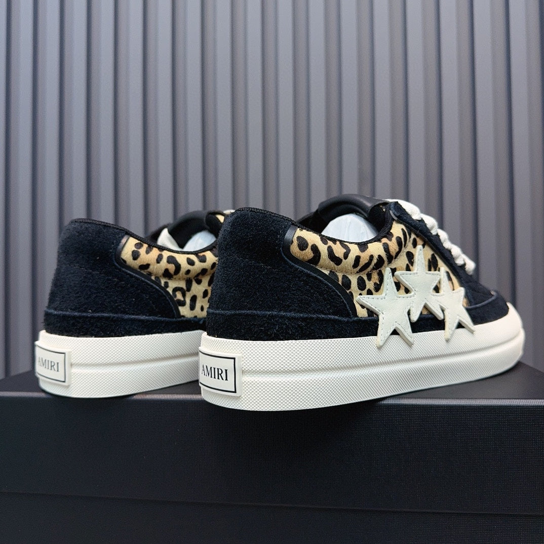 AMIRI Black Leopard-Print Low-Top Sneakers with White Stars